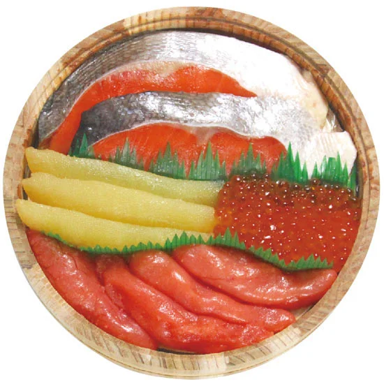 四季舎 木樽入 紅鮭・魚卵三種詰合せ 