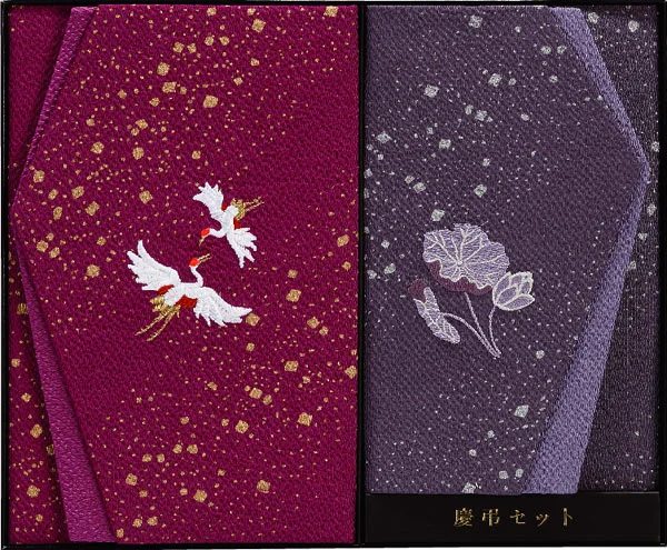 ちりめん刺繍入金封ふくさ 慶弔セット パープル