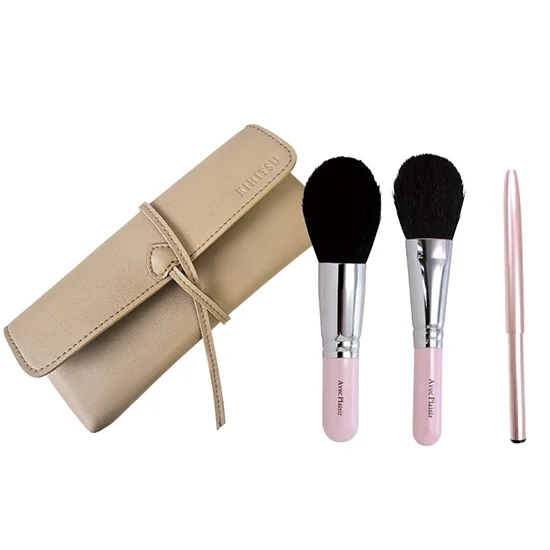 喜筆 熊野筆ﾊﾟｰﾙﾋﾟﾝｸ3本セット(モカポーチ付)