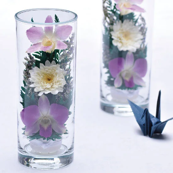 グラスフラワーお供え花Ｍ　双紫（対）の画像1