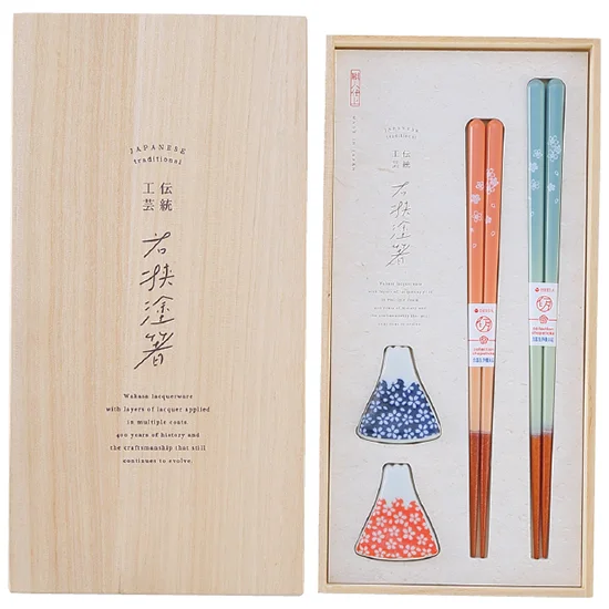 桐箱入 箸置き付夫婦箸富士見桜