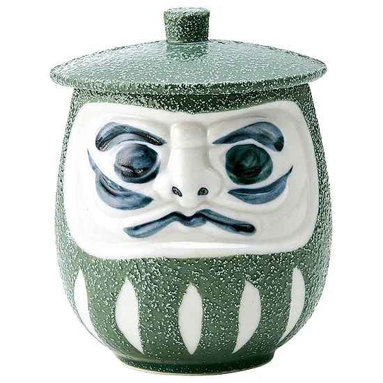 招福本舗　だるま　蓋付湯呑緑