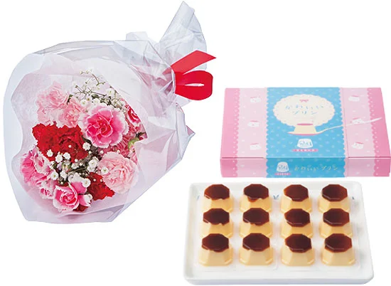 【母の日限定】カーネーション花束とパステル かわいいプリンのセット